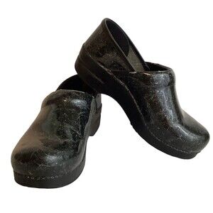 Dansko Clogs Size 39  US 8.5-9 Black Patent Leather Confetti? FLAWS (see…